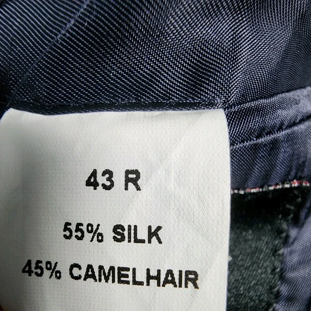 Jos A Banks Mens 43R Navy Blue Herringbone Sport Coat Blazer Silk & Camel‎ Hair